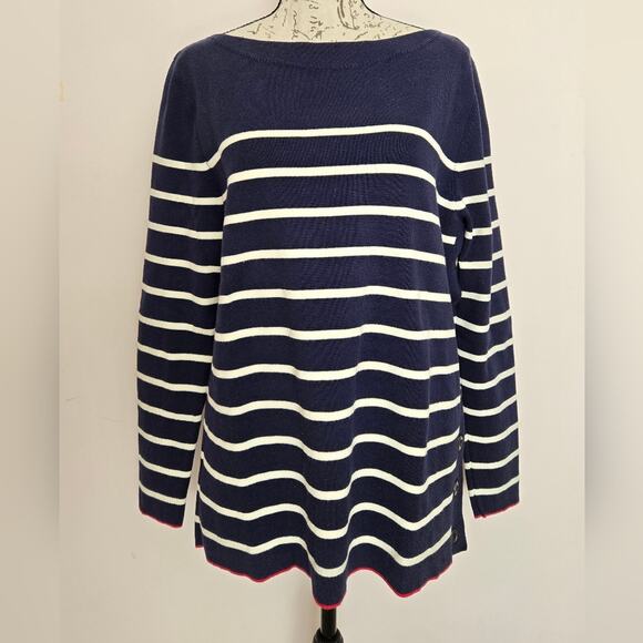 Tommy Hilfiger Longsleeve Sweater Navy White Stripes Button Details Boat Neck XL - Picture 1 of 9